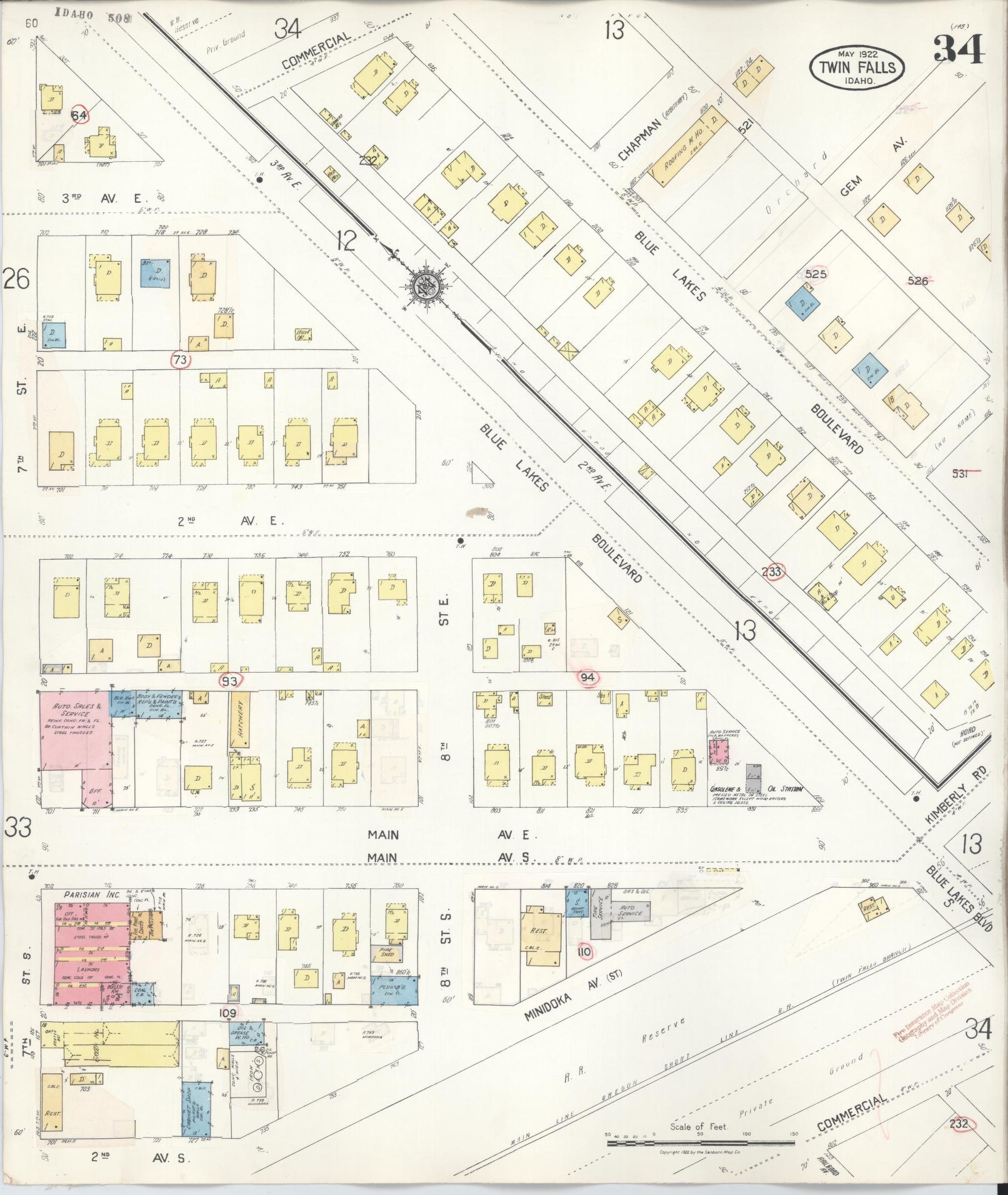 Sanborn Fire Insurance Map from Twin Falls, Twin Falls County, Idaho (1949), Sheet #0034 - Complete Map Set gallery image, historic Sanborn map, vintage wall art, Falls Idaho