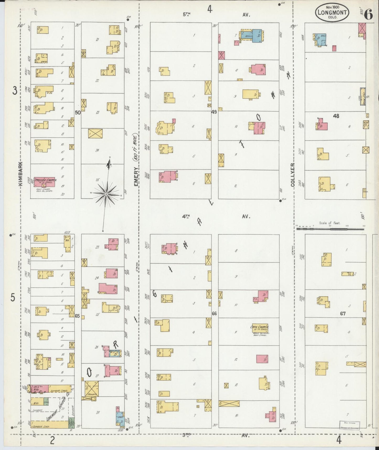 Sanborn Fire Insurance Map from Longmont, Boulder County, Colorado (1900), Sheet #0006 - Complete Map Set gallery image, historic Sanborn map, vintage wall art, Colorado Colorado