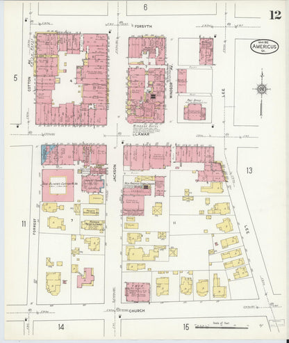 Sanborn Fire Insurance Map from Americus, Sumter County, Georgia (1912), Sheet #0012 - Complete Map Set gallery image, historic Sanborn map, vintage wall art, Georgia Georgia