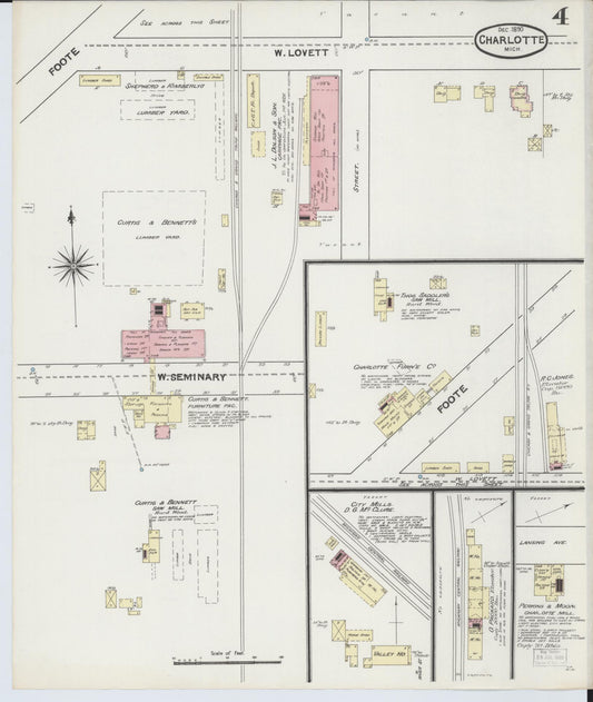 Sanborn Fire Insurance Map from Charlotte, Eaton County, Michigan (1890), Sheet #0004 - Historic Sanborn Fire Insurance Map Print, vintage old map wall art, antique decor, genealogy gift, Michigan Michigan map