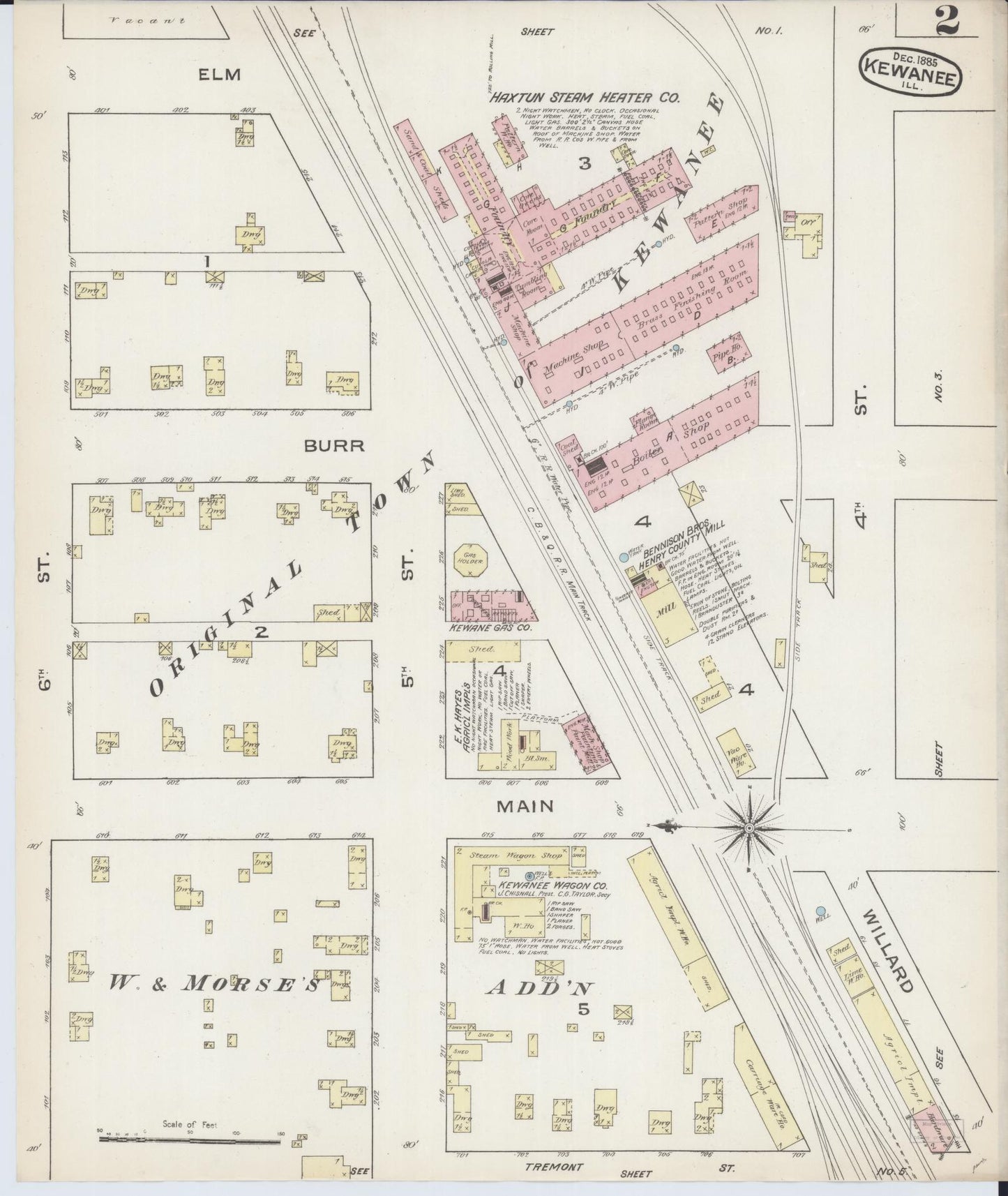 Sanborn Fire Insurance Map from Kewanee, Henry County, Illinois (1885), Sheet #0002 - Complete Map Set gallery image, historic Sanborn map, vintage wall art, Illinois Illinois