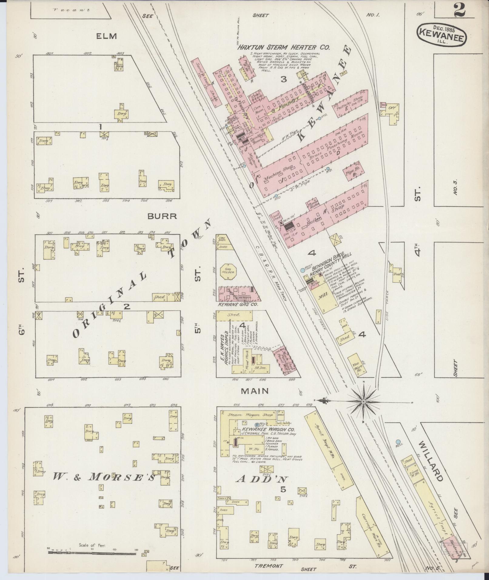 Sanborn Fire Insurance Map from Kewanee, Henry County, Illinois (1885), Sheet #0002 - Complete Map Set gallery image, historic Sanborn map, vintage wall art, Illinois Illinois