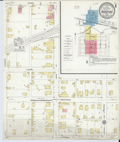 Sanborn Fire Insurance Map from Bradford, Darke and Miami Counties, Ohio (1910), Sheet #0001 - Historic Sanborn Fire Insurance Map Print, vintage old map wall art, antique decor, genealogy gift, Ohio Ohio map