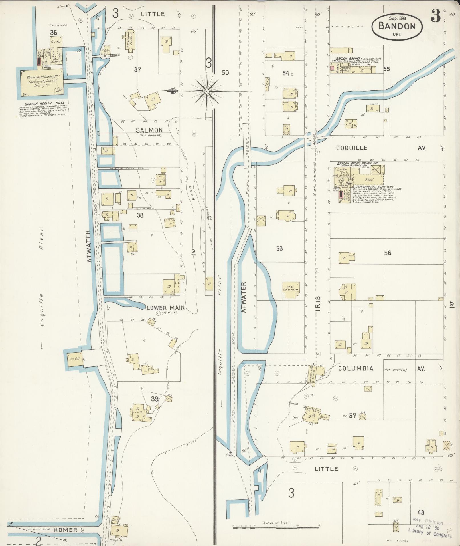 Sanborn Fire Insurance Map from Bandon, Coos County, Oregon (1898), Sheet #0003 - Complete Map Set gallery image, historic Sanborn map, vintage wall art, Oregon Oregon
