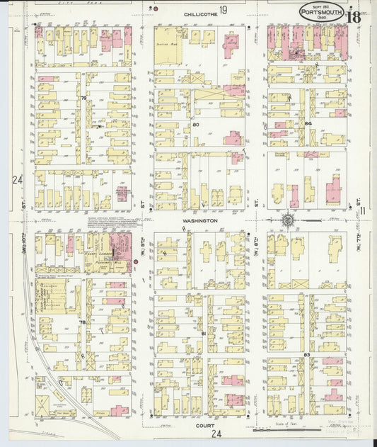 Sanborn Fire Insurance Map from Portsmouth, Scioto County, Ohio (1911), Sheet #0018 - Historic Sanborn Fire Insurance Map Print, vintage old map wall art, antique decor, genealogy gift, Ohio Ohio map