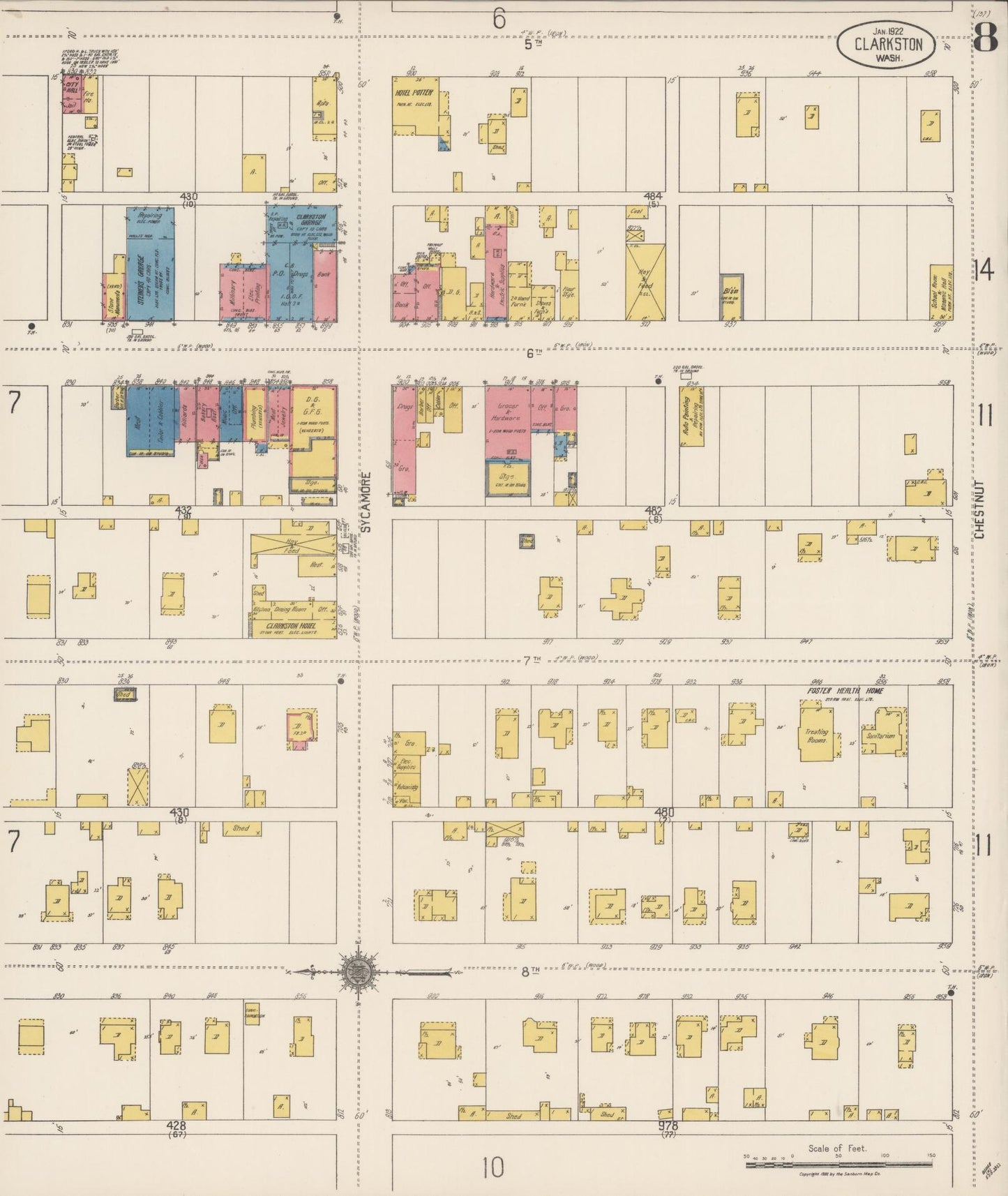Sanborn Fire Insurance Map from Clarkston, Asotin County, Washington (1922), Sheet #0008 - Complete Map Set gallery image, historic Sanborn map, vintage wall art, Washington Washington