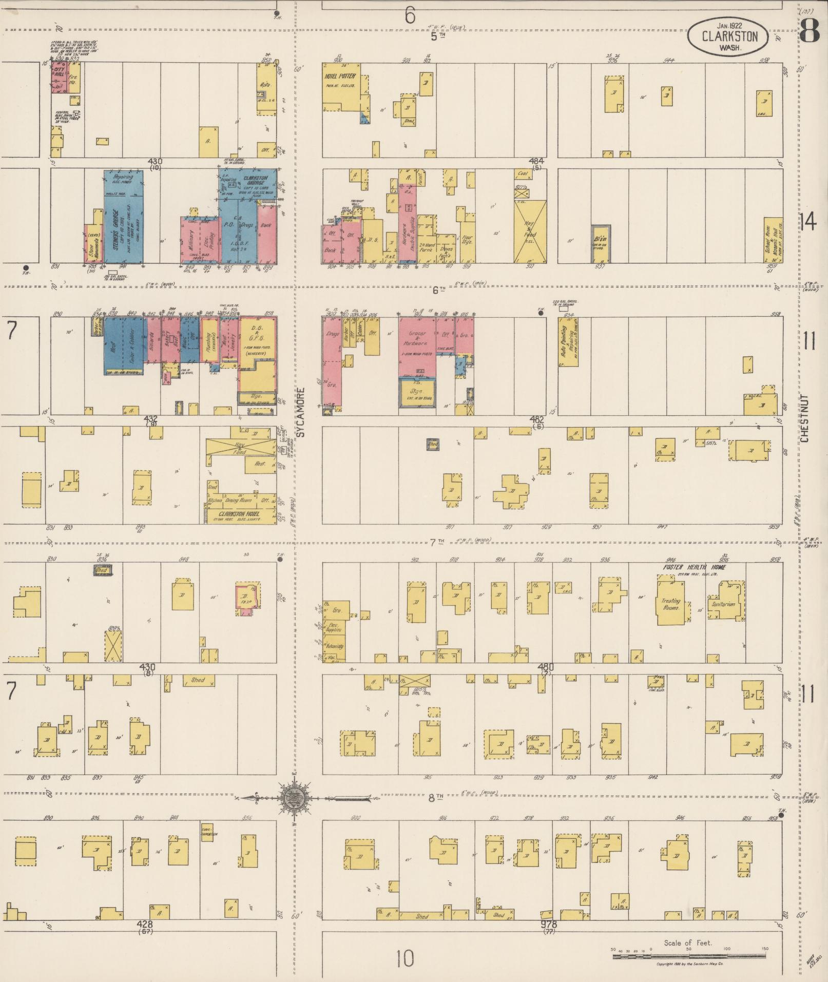 Sanborn Fire Insurance Map from Clarkston, Asotin County, Washington (1922), Sheet #0008 - Complete Map Set gallery image, historic Sanborn map, vintage wall art, Washington Washington