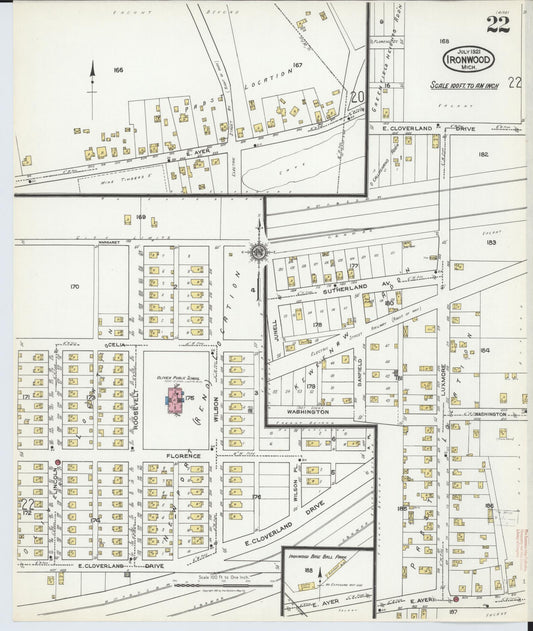Sanborn Fire Insurance Map from Ironwood, Gogebic County, Michigan (1921), Sheet #0022 - Historic Sanborn Fire Insurance Map Print, vintage old map wall art, antique decor, genealogy gift, Michigan Michigan map