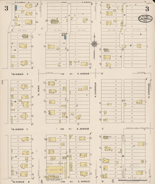 Sanborn Fire Insurance Map from Caldwell, Sumner County, Kansas (1922), Sheet #0003 - Historic Sanborn Fire Insurance Map Print, vintage old map wall art, antique decor, genealogy gift, Kansas Kansas map