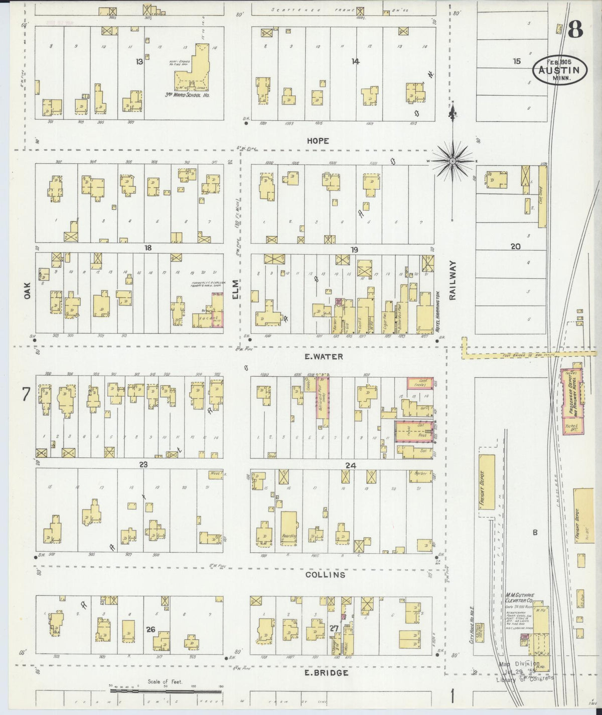 Sanborn Fire Insurance Map from Austin, Mower County, Minnesota (1905), Sheet #0008 - Complete Map Set gallery image, historic Sanborn map, vintage wall art, Minnesota Minnesota