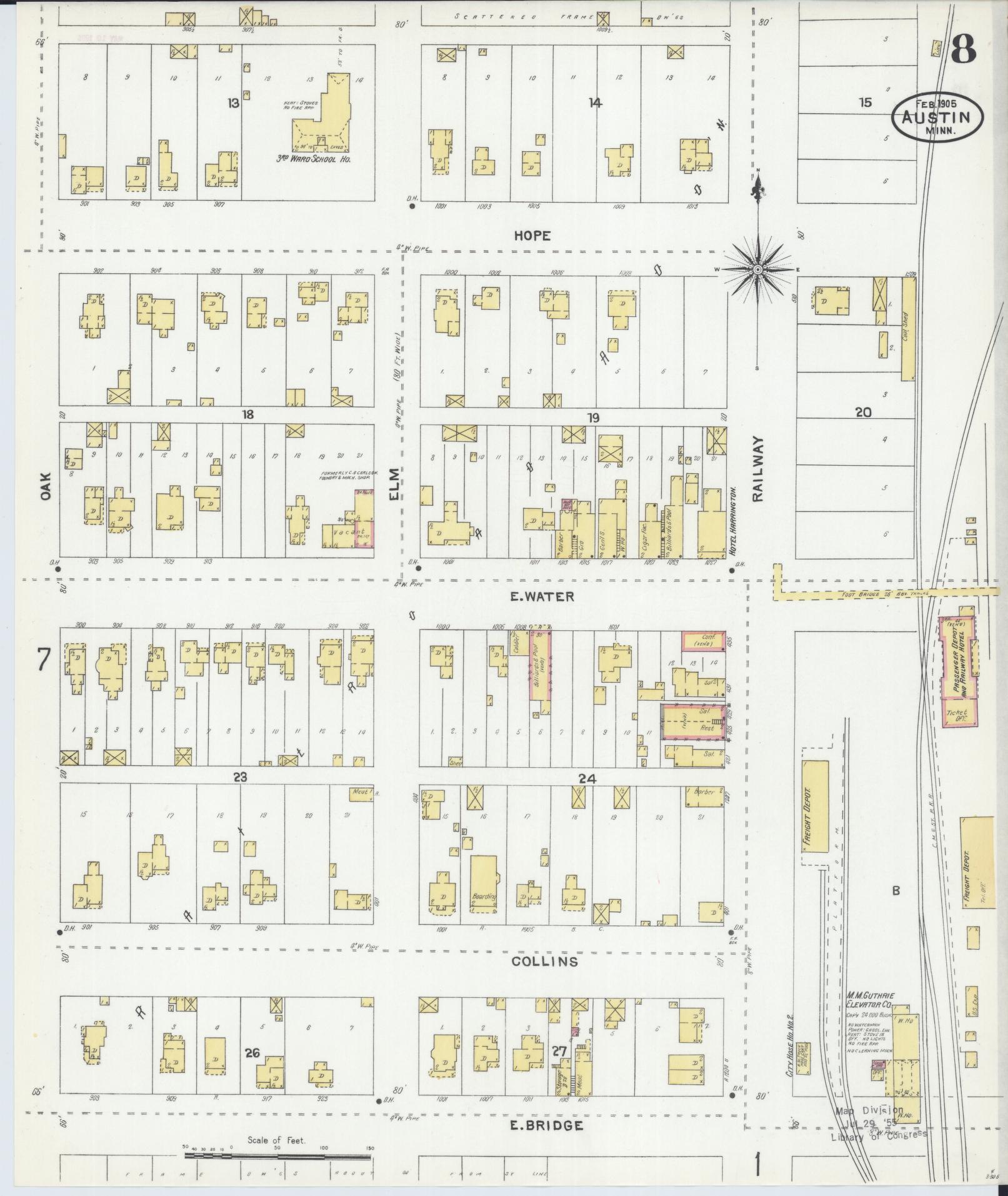 Sanborn Fire Insurance Map from Austin, Mower County, Minnesota (1905), Sheet #0008 - Complete Map Set gallery image, historic Sanborn map, vintage wall art, Minnesota Minnesota