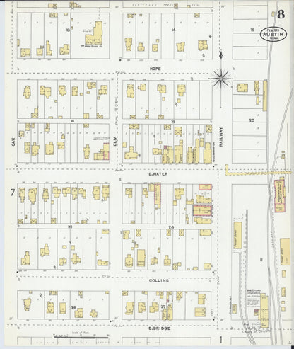 Sanborn Fire Insurance Map from Austin, Mower County, Minnesota (1905), Sheet #0008 - Complete Map Set gallery image, historic Sanborn map, vintage wall art, Minnesota Minnesota