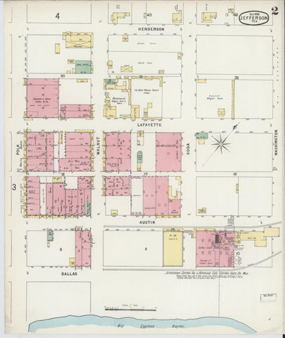 Sanborn Fire Insurance Map from Jefferson, Marion County, Texas (1896), Sheet #0002 - Complete Map Set gallery image, historic Sanborn map, vintage wall art, Texas Texas