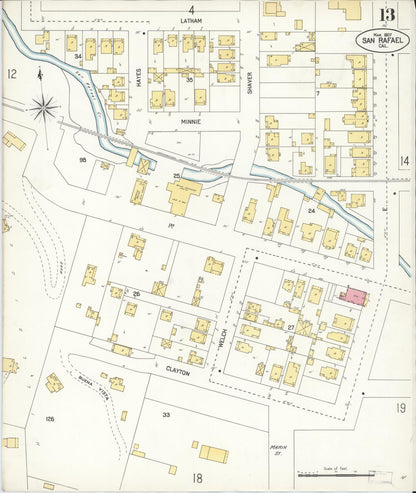 Sanborn Fire Insurance Map from San Rafael, Marin County, California (1907), Sheet #0013 - Complete Map Set gallery image, historic Sanborn map, vintage wall art, California California