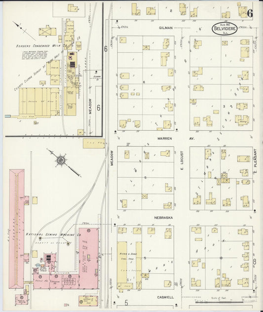 Sanborn Fire Insurance Map from Belvidere, Boone County, Illinois (1912), Sheet #0006 - Historic Sanborn Fire Insurance Map Print, vintage old map wall art, antique decor, genealogy gift, Illinois Illinois map