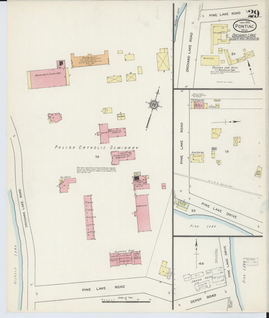 Sanborn Fire Insurance Map from Pontiac, Oakland County, Michigan (1915), Sheet #0029 - Historic Sanborn Fire Insurance Map Print, vintage old map wall art, antique decor, genealogy gift, Michigan Michigan map