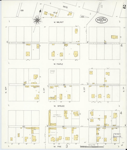 Sanborn Fire Insurance Map from Rawlins, Carbon County, Wyoming (1907), Sheet #0002 - Historic Sanborn Fire Insurance Map Print, vintage old map wall art, antique decor, genealogy gift, Wyoming Wyoming map