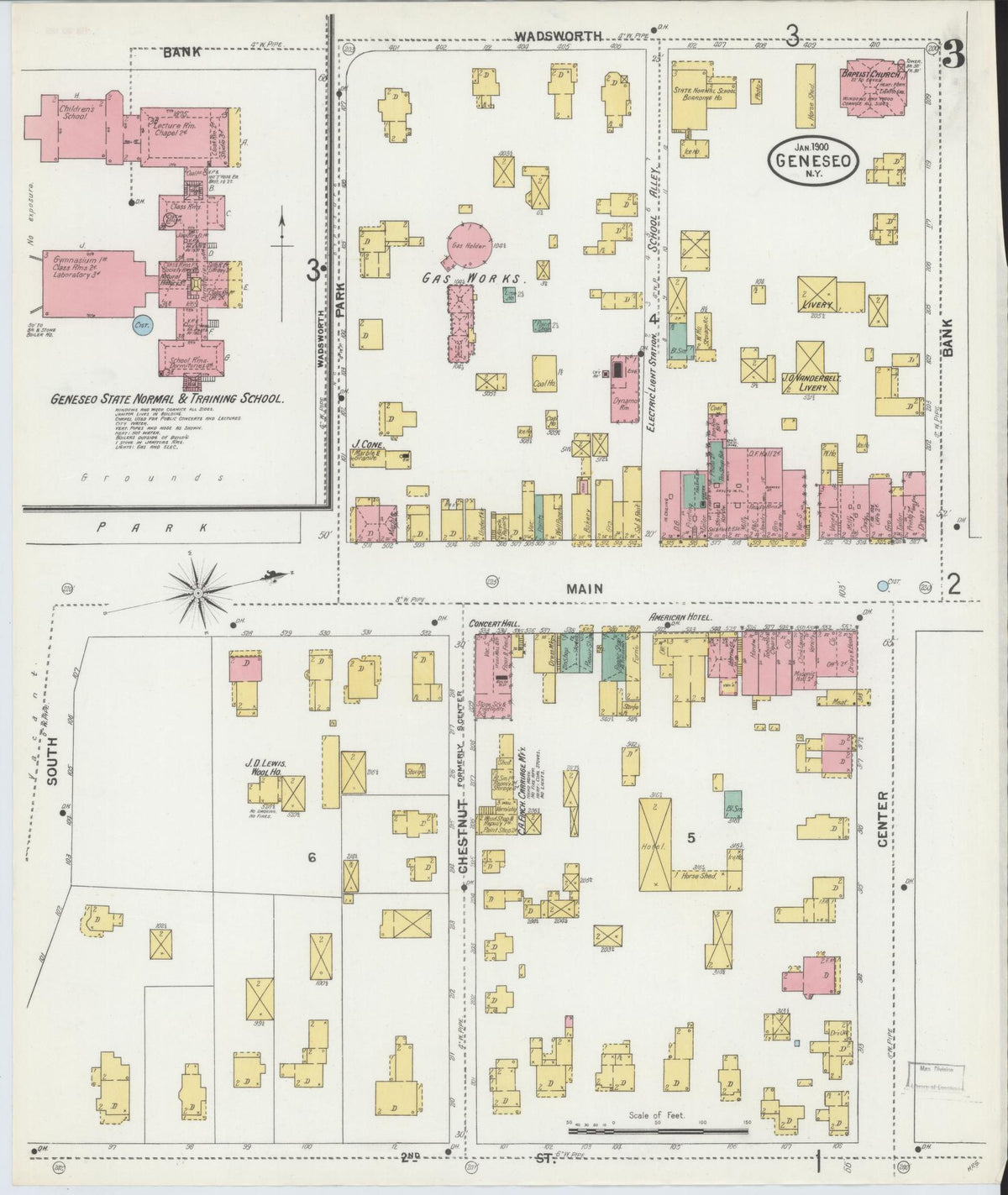 Sanborn Fire Insurance Map from Geneseo, Livingston County, New York (1900), Sheet #0003 - Historic Sanborn Fire Insurance Map Print, vintage old map wall art, antique decor, genealogy gift, New York New York map