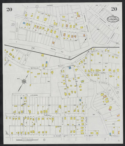 Sanborn Fire Insurance Map from Florence, Lauderdale County, Alabama (1928), Sheet #0020 - Complete Map Set gallery image, historic Sanborn map, vintage wall art, Alabama Alabama