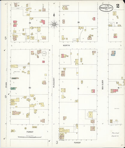 Sanborn Fire Insurance Map from Brigham City, Box Elder County, Utah (1900), Sheet #0002 - Complete Map Set gallery image, historic Sanborn map, vintage wall art, Utah Utah