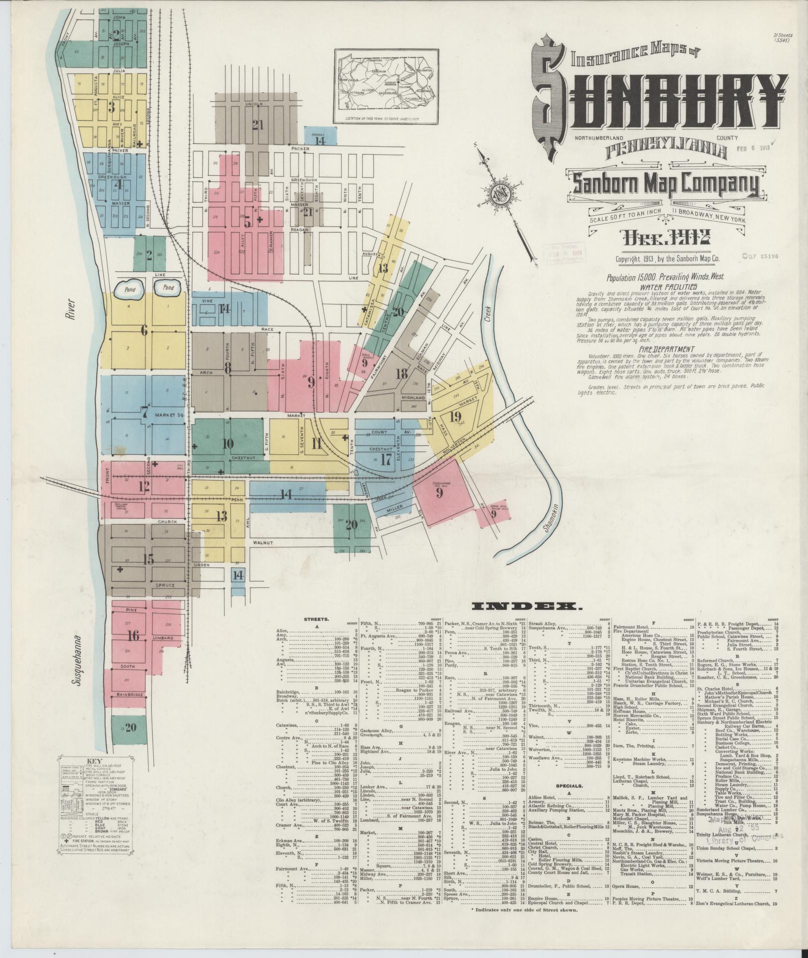 Sanborn Fire Insurance Map from Sunbury, Northumberland County, Pennsylvania. (1912) – Historic Sanborn Fire Insurance Map Print