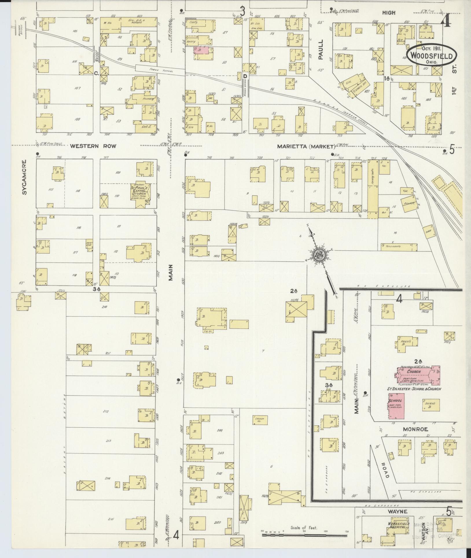 Sanborn Fire Insurance Map from Woodsfield, Monroe County, Ohio (1911), Sheet #0004 - Complete Map Set gallery image, historic Sanborn map, vintage wall art, Ohio Ohio