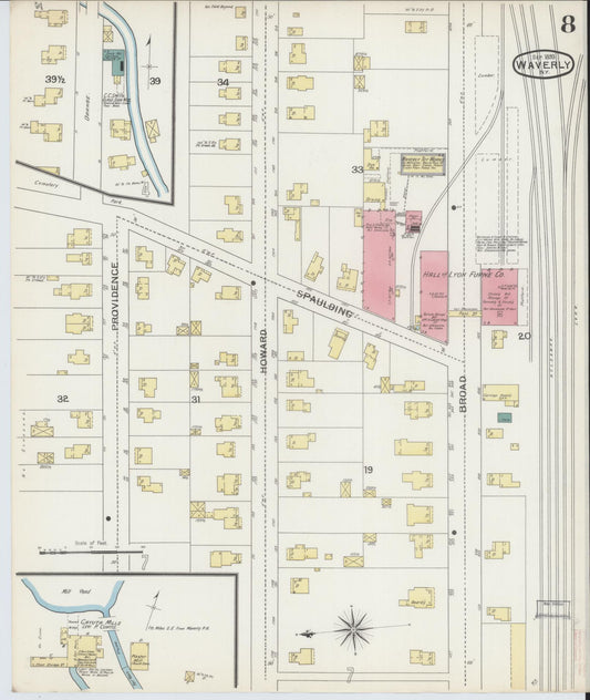 Sanborn Fire Insurance Map from Waverly, Tioga County, New York (1893), Sheet #0008 - Historic Sanborn Fire Insurance Map Print, vintage old map wall art, antique decor, genealogy gift, New York New York map