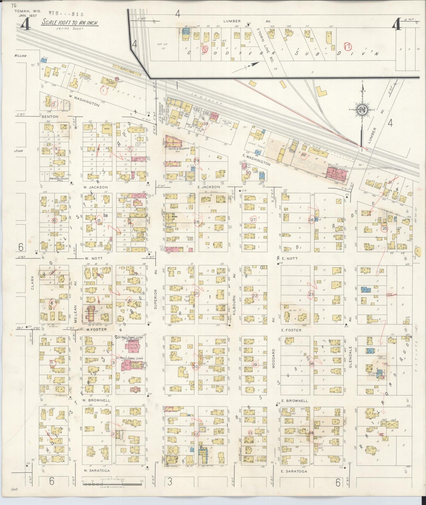 Sanborn Fire Insurance Map from Tomah, Monroe County, Wisconsin (1944), Sheet #0004 - Complete Map Set gallery image, historic Sanborn map, vintage wall art, Wisconsin Wisconsin