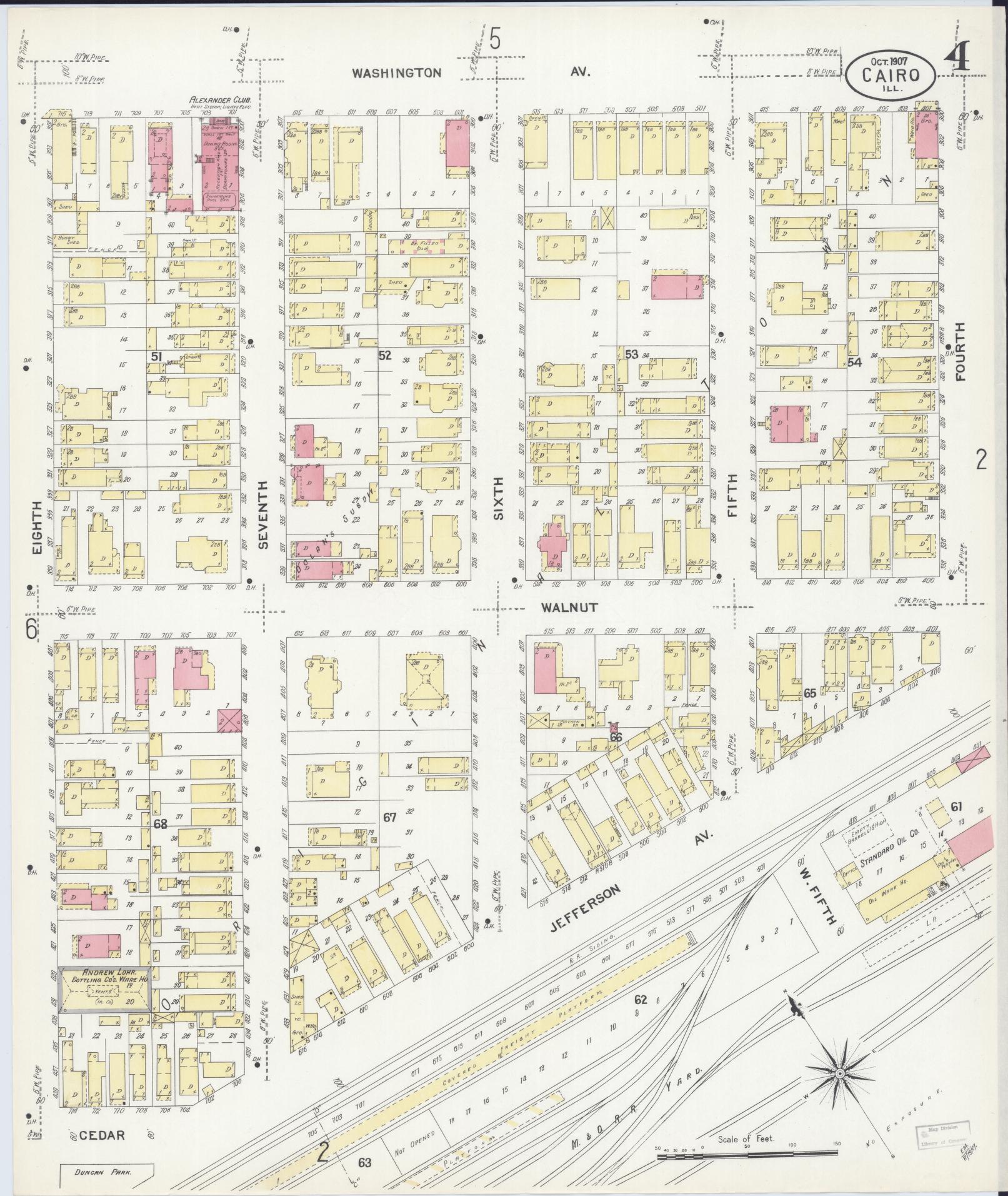 Sanborn Fire Insurance Map from Cairo, Alexander County, Illinois (1907), Sheet #0004 - Historic Sanborn Fire Insurance Map Print, vintage old map wall art, antique decor, genealogy gift, Illinois Illinois map