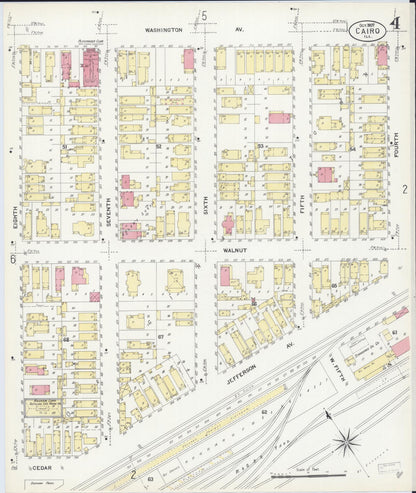 Sanborn Fire Insurance Map from Cairo, Alexander County, Illinois (1907), Sheet #0004 - Historic Sanborn Fire Insurance Map Print, vintage old map wall art, antique decor, genealogy gift, Illinois Illinois map