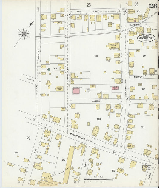 Sanborn Fire Insurance Map from Newburyport, Essex County, Massachusetts (1906), Sheet #0028 - Historic Sanborn Fire Insurance Map Print, vintage old map wall art, antique decor, genealogy gift, Massachusetts Massachusetts map