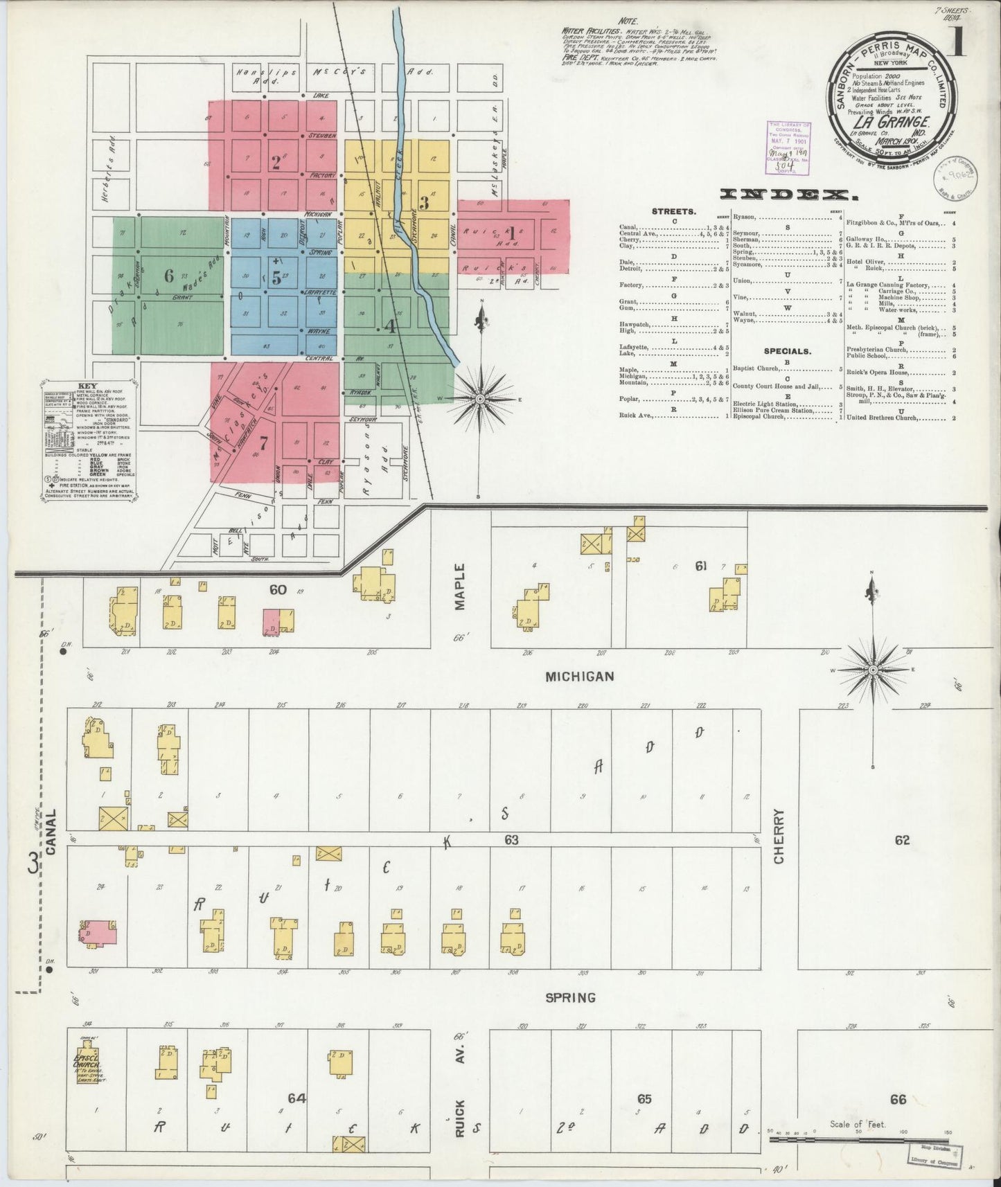 Sanborn Fire Insurance Map from Lagrange, LaGrange County, Indiana (1901), Sheet #0001 - Historic Sanborn Fire Insurance Map Print, vintage old map wall art, antique decor, genealogy gift, Indiana Indiana map