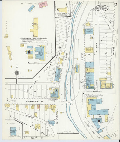 Sanborn Fire Insurance Map from Hot Springs, Fall River County, South Dakota (1909), Sheet #0002 - Complete Map Set gallery image, historic Sanborn map, vintage wall art, South Dakota South Dakota