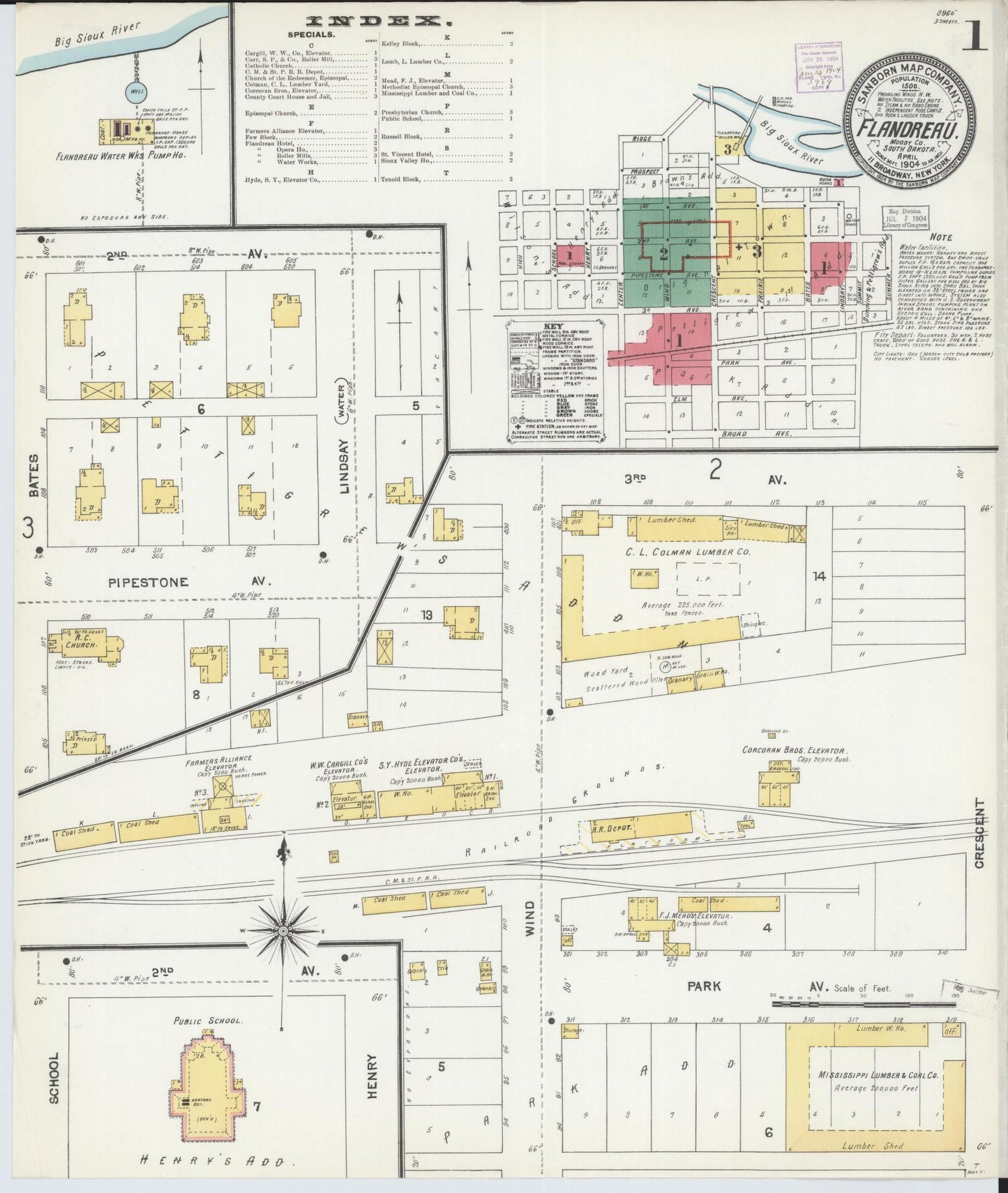 Sanborn Fire Insurance Map from Flandreau, Moody County, South Dakota (1904), Sheet #0001 - Complete Map Set gallery image, historic Sanborn map, vintage wall art, South Dakota South Dakota