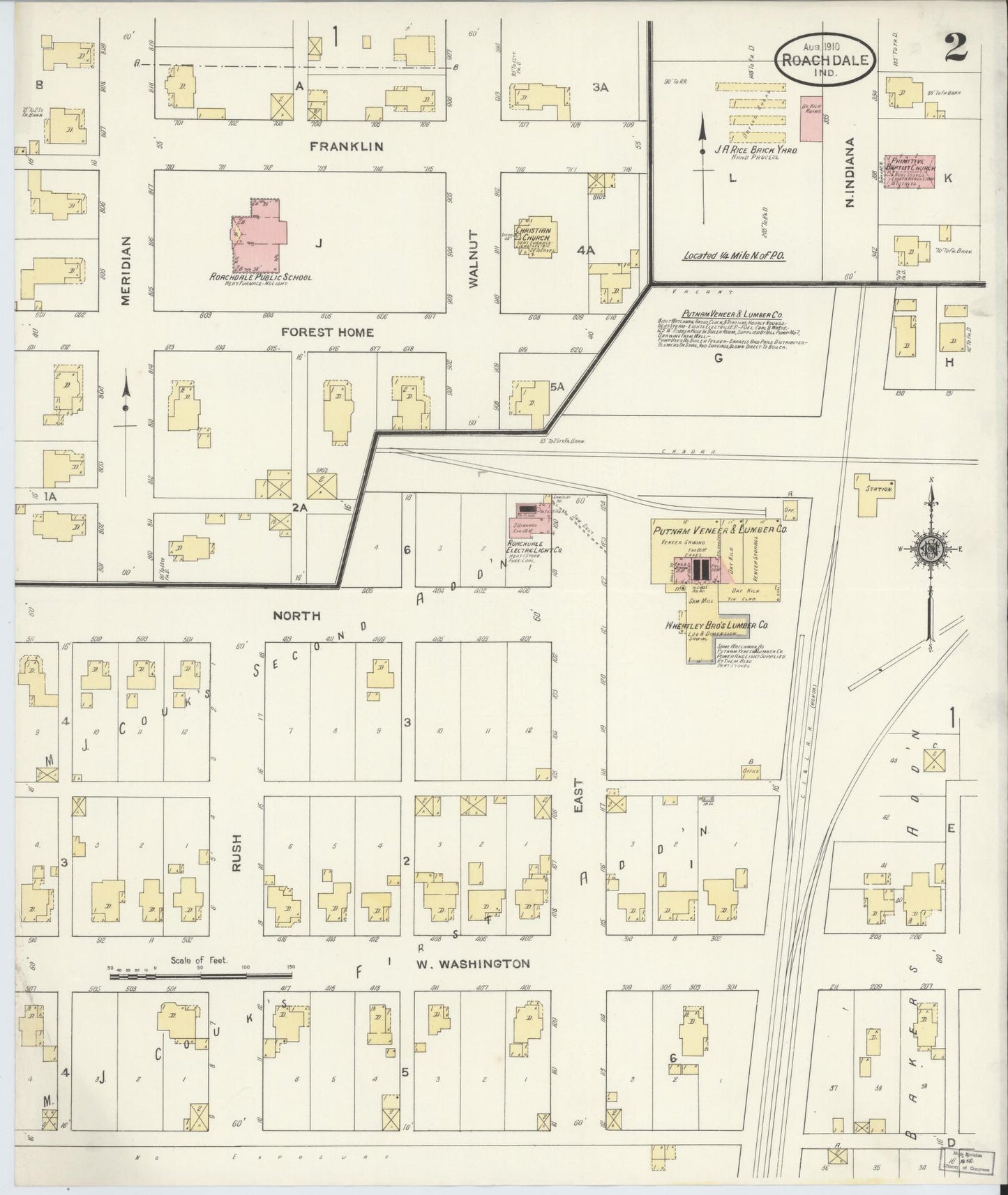 Sanborn Fire Insurance Map from Roachdale, Putnam County, Indiana (1910), Sheet #0002 - Historic Sanborn Fire Insurance Map Print, vintage old map wall art, antique decor, genealogy gift, Indiana Indiana map