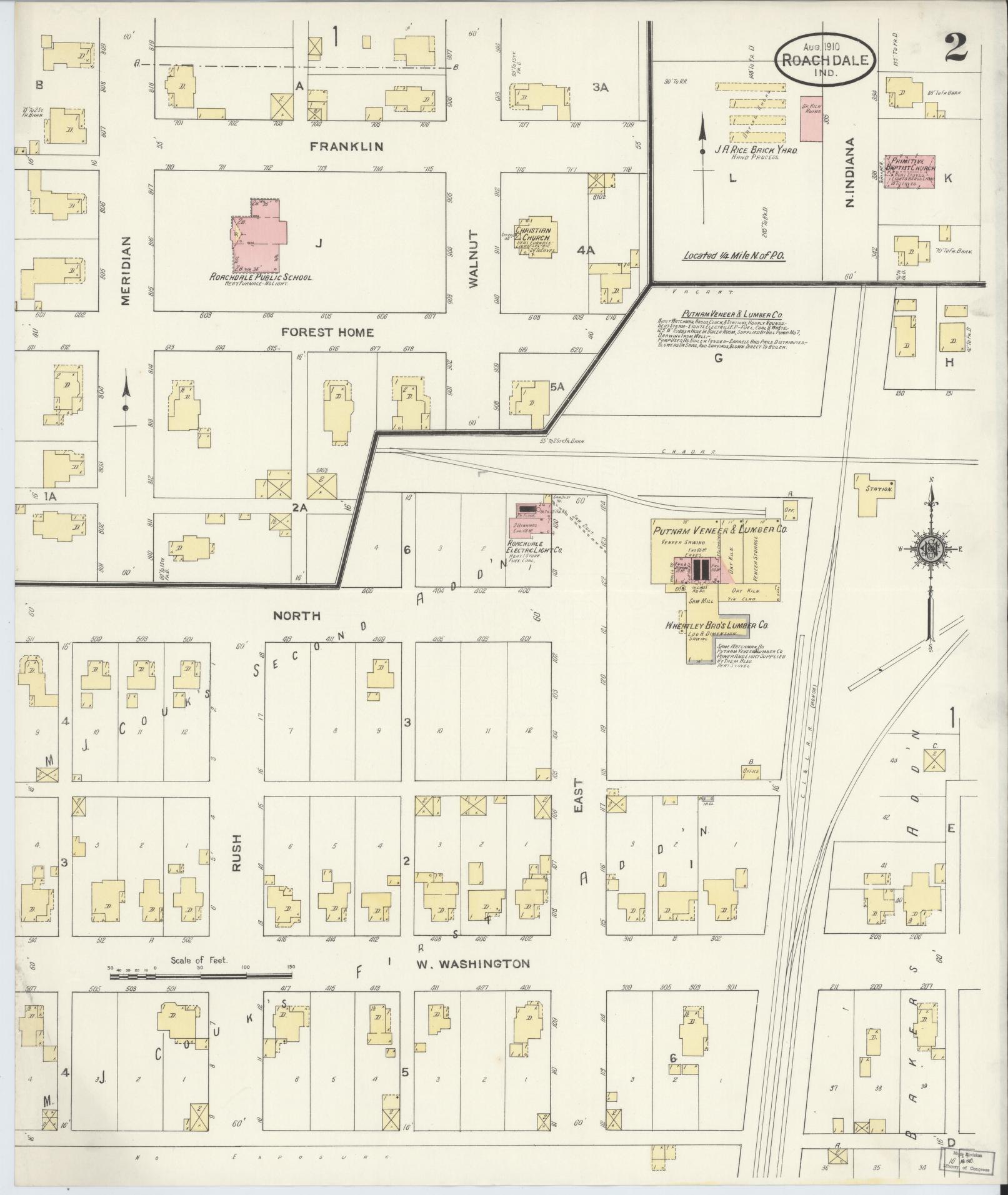 Sanborn Fire Insurance Map from Roachdale, Putnam County, Indiana (1910), Sheet #0002 - Historic Sanborn Fire Insurance Map Print, vintage old map wall art, antique decor, genealogy gift, Indiana Indiana map