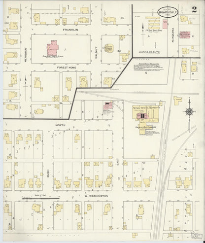 Sanborn Fire Insurance Map from Roachdale, Putnam County, Indiana (1910), Sheet #0002 - Historic Sanborn Fire Insurance Map Print, vintage old map wall art, antique decor, genealogy gift, Indiana Indiana map
