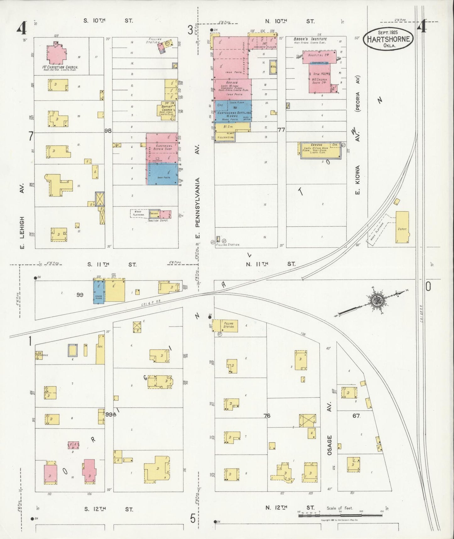 Sanborn Fire Insurance Map from Hartshorne, Pittsburg County, Oklahoma (1925), Sheet #0004 - Complete Map Set gallery image, historic Sanborn map, vintage wall art, Oklahoma Oklahoma