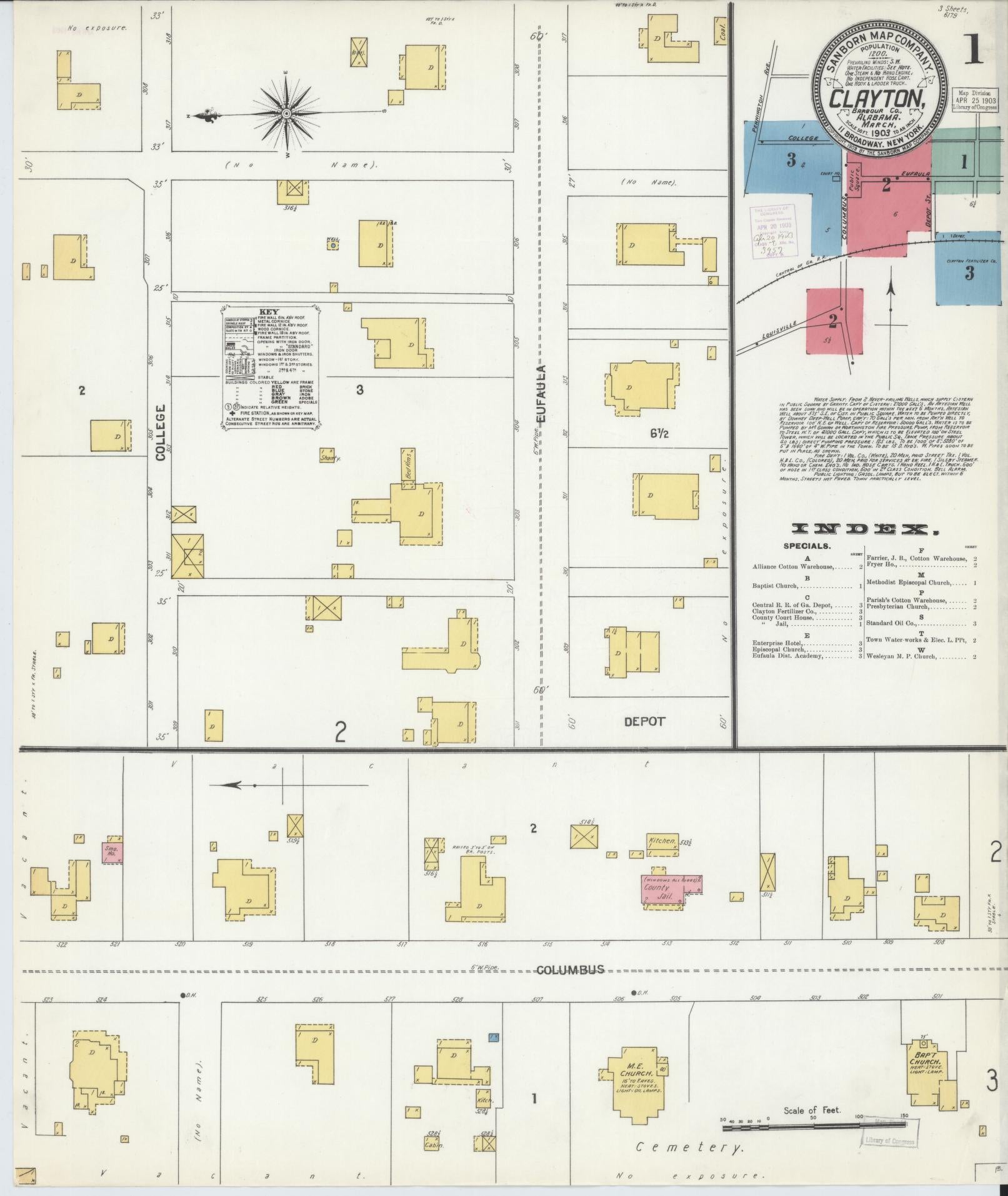 Sanborn Fire Insurance Map from Clayton, Barbour County, Alabama (1903), Sheet #0001 - Complete Map Set gallery image, historic Sanborn map, vintage wall art, Alabama Alabama
