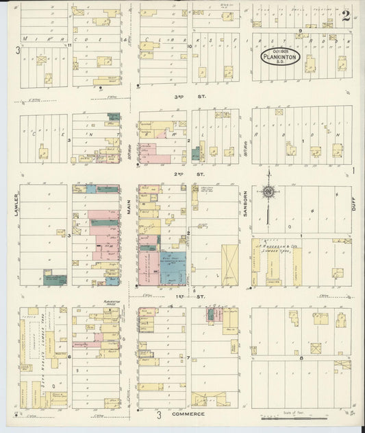 Sanborn Fire Insurance Map from Plankinton, Aurora County, South Dakota (1909), Sheet #0002 - Historic Sanborn Fire Insurance Map Print, vintage old map wall art, antique decor, genealogy gift, South Dakota South Dakota map