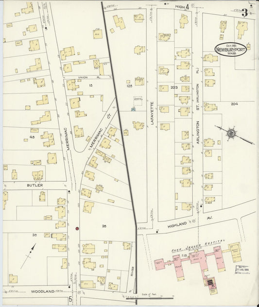 Sanborn Fire Insurance Map from Newburyport, Essex County, Massachusetts (1914), Sheet #0003 - Historic Sanborn Fire Insurance Map Print, vintage old map wall art, antique decor, genealogy gift, Massachusetts Massachusetts map