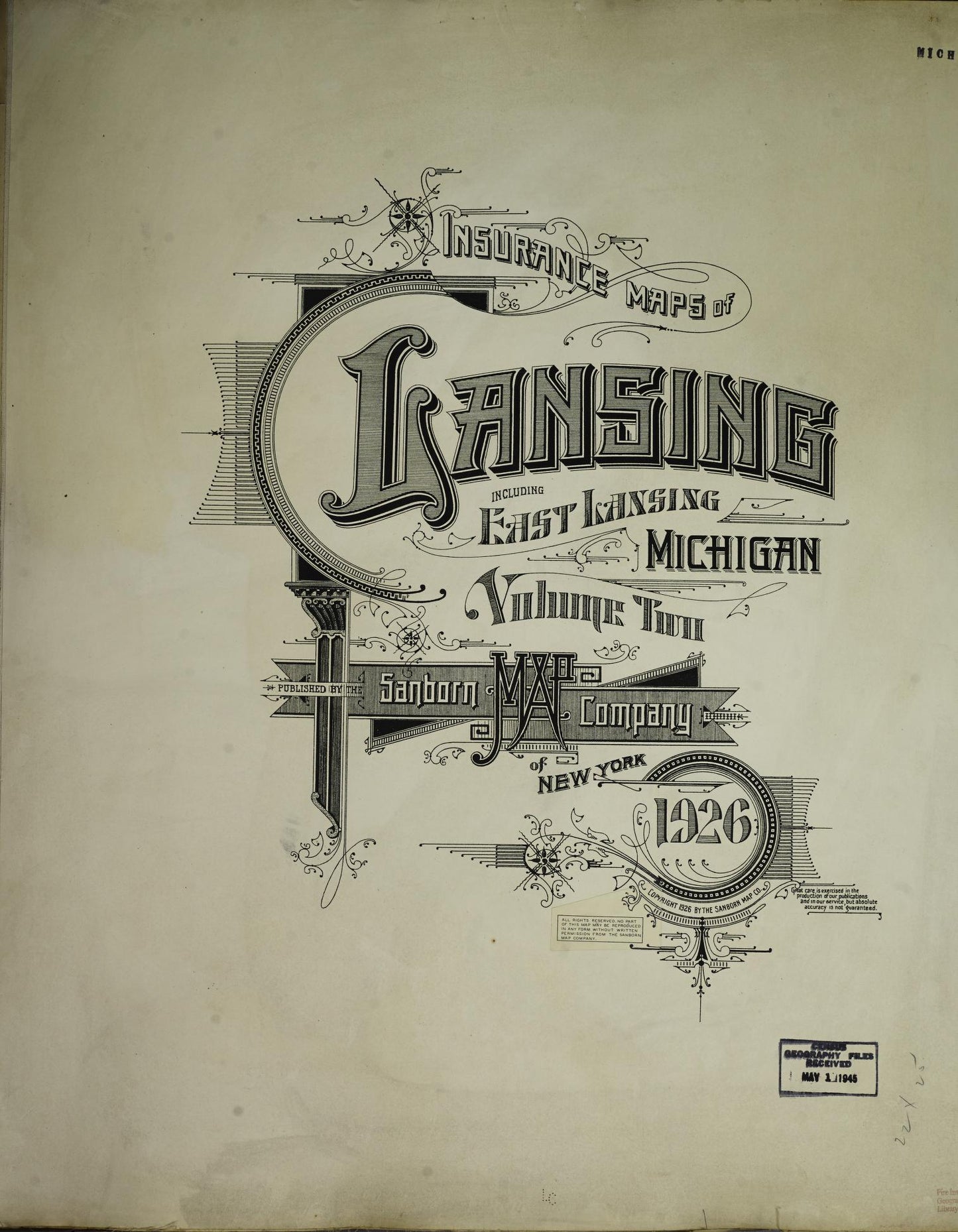 Sanborn Fire Insurance Map from Lansing, Ingham County, Michigan (1951), Sheet #0001 - Complete Map Set gallery image, historic Sanborn map, vintage wall art, Michigan Michigan