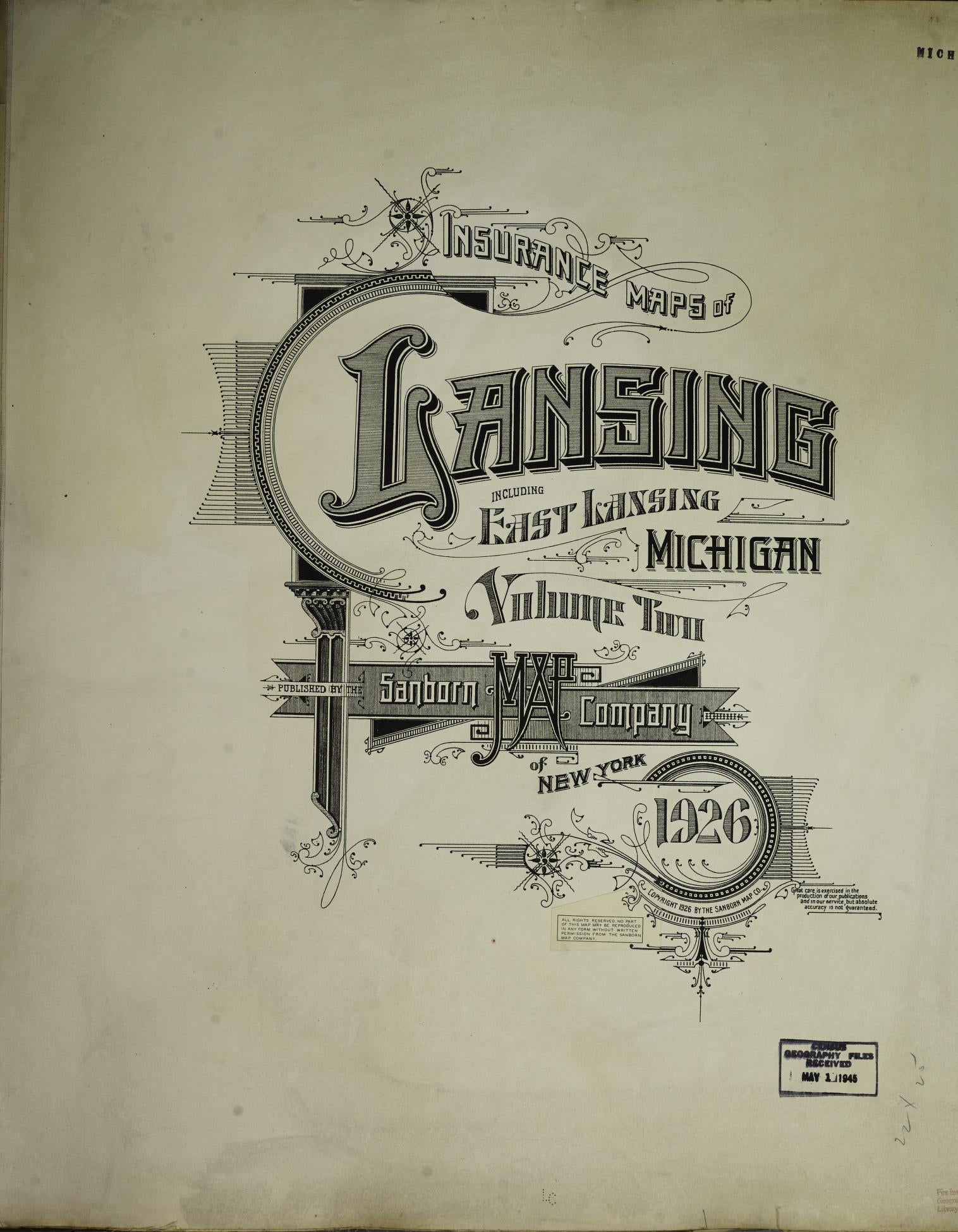 Sanborn Fire Insurance Map from Lansing, Ingham County, Michigan (1951), Sheet #0001 - Complete Map Set gallery image, historic Sanborn map, vintage wall art, Michigan Michigan