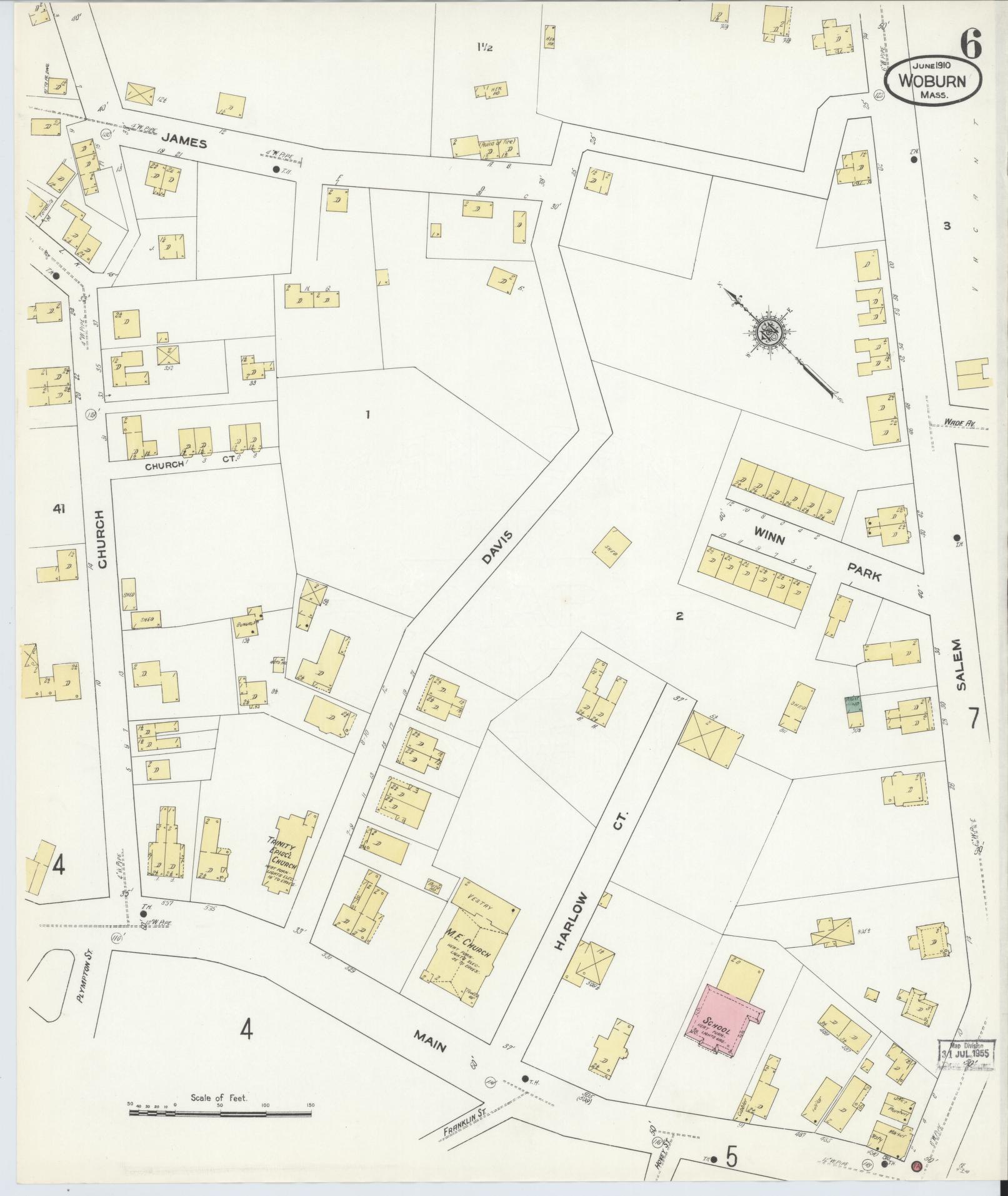Sanborn Fire Insurance Map from Woburn, Middlesex County, Massachusetts (1910), Sheet #0006 - Complete Map Set gallery image, historic Sanborn map, vintage wall art, Massachusetts Massachusetts