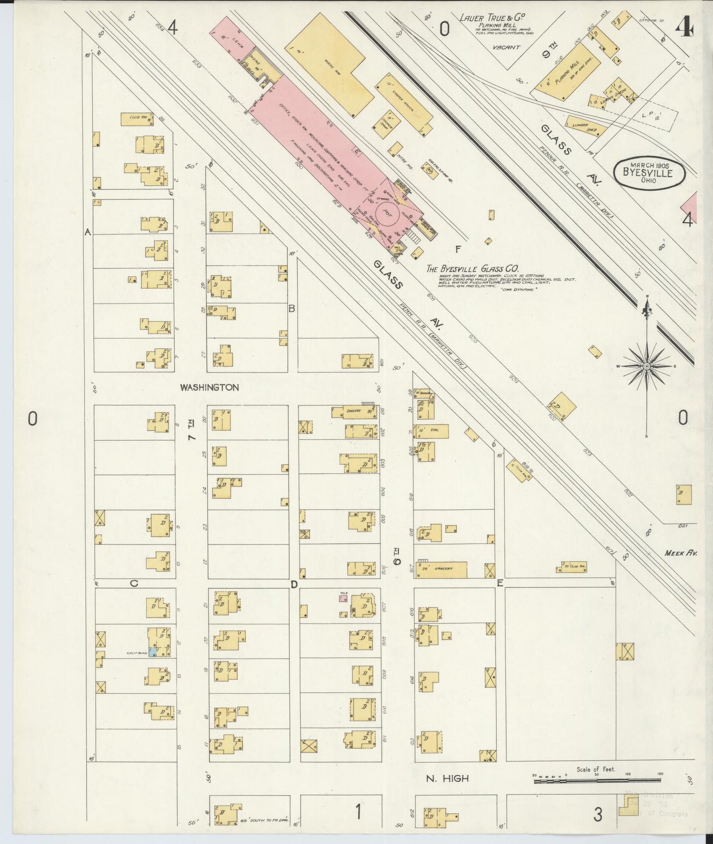 Sanborn Fire Insurance Map from Byesville, Guernsey County, Ohio (1905), Sheet #0004 - Historic Sanborn Fire Insurance Map Print, vintage old map wall art, antique decor, genealogy gift, Ohio Ohio map