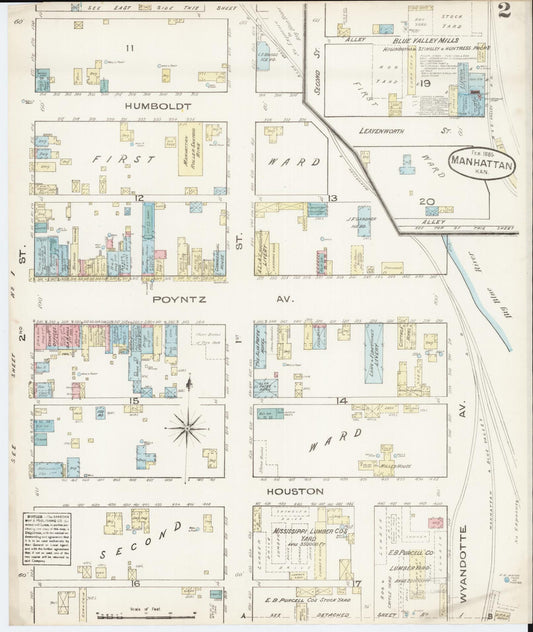 Sanborn Fire Insurance Map from Manhattan, Riley County, Kansas (1885), Sheet #0002 - Historic Sanborn Fire Insurance Map Print, vintage old map wall art, antique decor, genealogy gift, Kansas Kansas map