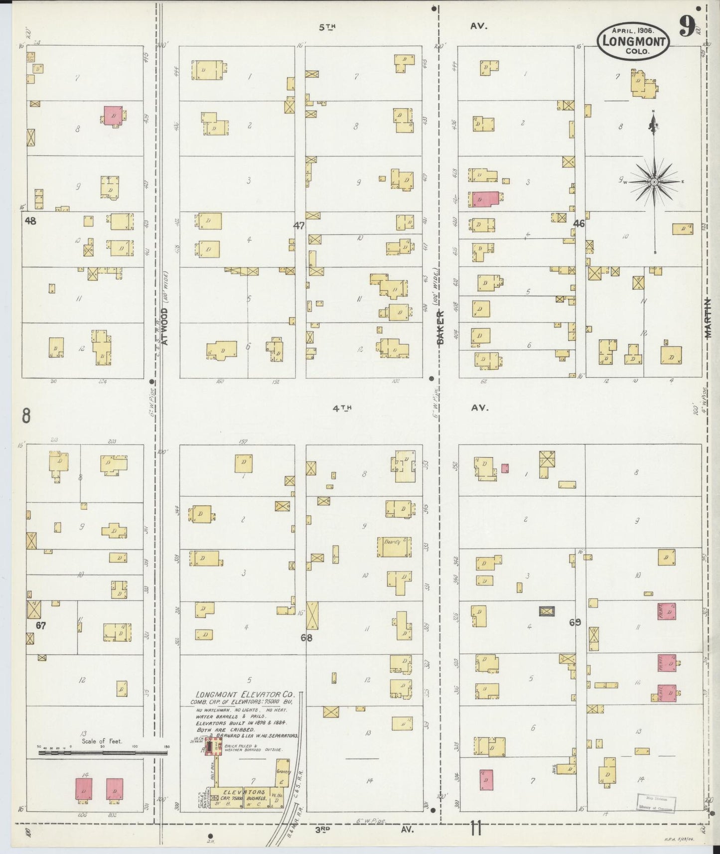 Sanborn Fire Insurance Map from Longmont, Boulder County, Colorado (1906), Sheet #0009 - Historic Sanborn Fire Insurance Map Print, vintage old map wall art, antique decor, genealogy gift, Colorado Colorado map