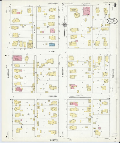Sanborn Fire Insurance Map from Olney, Richland County, Illinois (1910), Sheet #0008 - Complete Map Set gallery image, historic Sanborn map, vintage wall art, Illinois Illinois