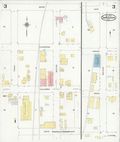 Sanborn Fire Insurance Map from San Augustine, San Augustine County, Texas (1927), Sheet #0003 - Historic Sanborn Fire Insurance Map Print, vintage old map wall art, antique decor, genealogy gift, Texas Texas map