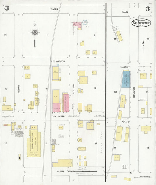 Sanborn Fire Insurance Map from San Augustine, San Augustine County, Texas (1927), Sheet #0003 - Historic Sanborn Fire Insurance Map Print, vintage old map wall art, antique decor, genealogy gift, Texas Texas map